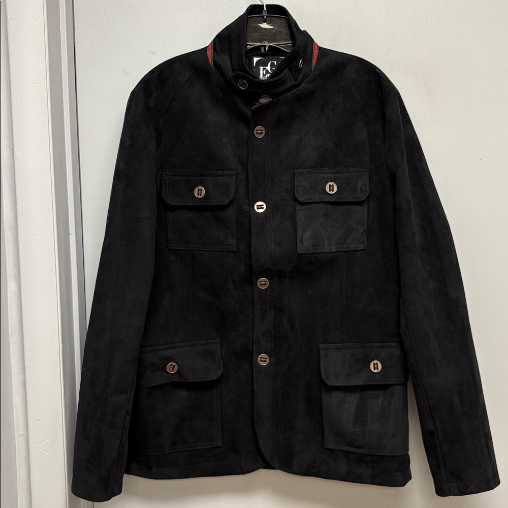 EGA Emporio Collection Men’s Black Suede Jacket Size Large – Italian Style